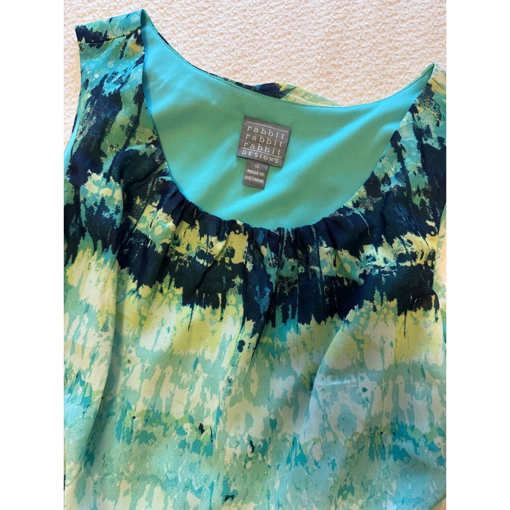Rabbit Rabbit Rabbit Designs Abstract High Low Dress Turquoise Green Blue 10 - Picture 2 of 2